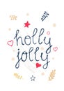 Vector illustration with New Year and Christmas cards with handwritten text holly jolly Royalty Free Stock Photo